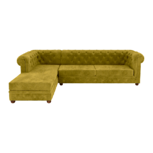 Left Aligned 2 Seater Rolled Arm Deep Buttoning Leatherite Sofa with Chaise Option Chesterfield