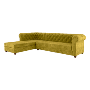 Left Aligned 2 Seater Rolled Arm Deep Buttoning Leatherite Sofa with Chaise Option Chesterfield