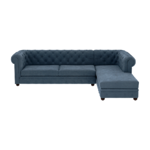 Right Aligned Two Seater Rolled Arm Deep Buttoning Leatherette Sofa with Chaise Option Chesterfield