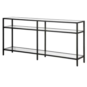 Rectangle Metal Console Table with Glass Shelves