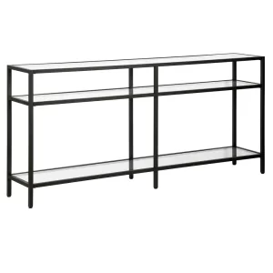 Rectangle Metal Console Table with Glass Shelves